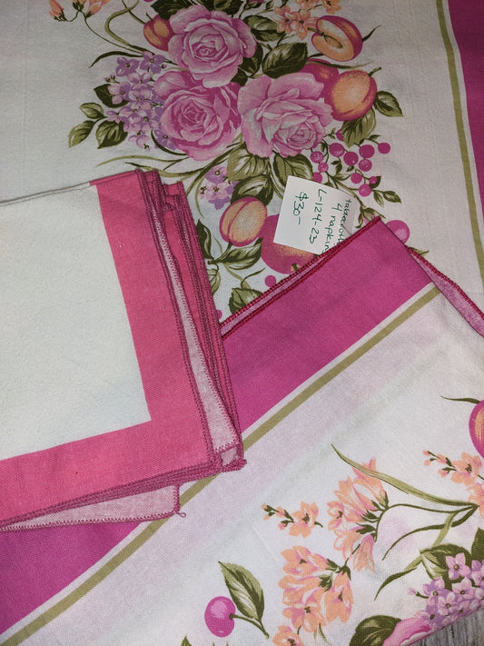 Vintage Printed Cotton Tablecloth with Napkins